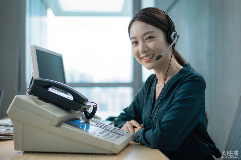 客服人员佩戴耳麦接听客户来电的办公场景